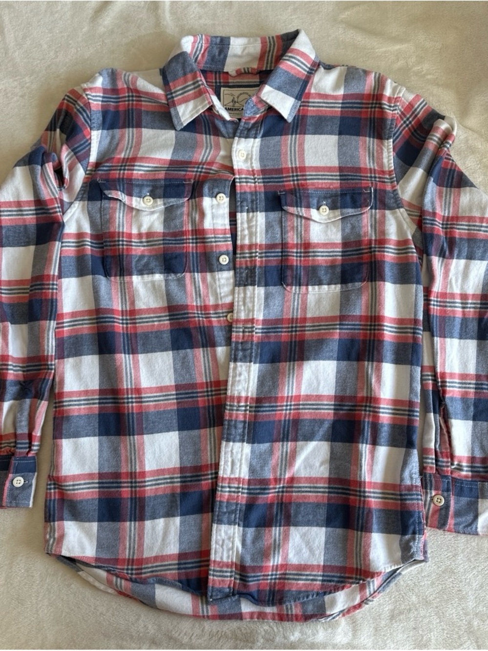 American Eagle Outfitters Red, Navy & White Plaid Button-Down Shirt